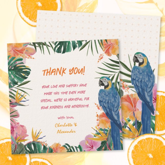 Cartão De Agradecimento Chá de fraldas de Aquarela Tropical (Tropical Floral Parrot Watercolor Baby Shower Thank You Card ©Susanne Sachers - Sunny Mind 🌞)