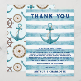 Cartão De Agradecimento Chá de fraldas de Aquarelas Náuticas do Marinheiro