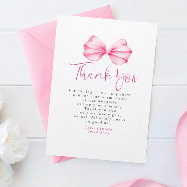 Cartão De Agradecimento Chá de fraldas de Arco Elegante Obrigado (Pink Bow Thank You Cards)