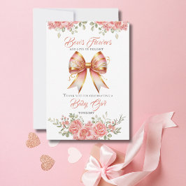 Cartão De Agradecimento Chá de fraldas de Arco Floral Dourado e rosa