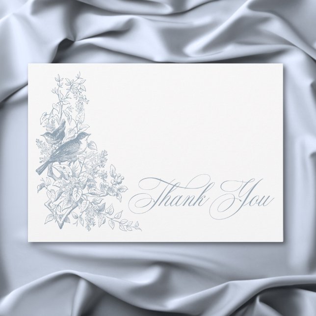 Cartão De Agradecimento Chá de fraldas de Aves da Natureza da Chinoiserie  (Elegant Blue Chinoiserie Nature Birds Baby Shower Thank You Card)