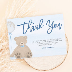 Cartão De Agradecimento Chá de fraldas de Balão Azul do Urso Teddy