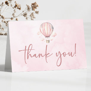 Cartão De Agradecimento Chá de fraldas de Balão de Ar Quente, Cor-de-Água,