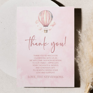 Cartão De Agradecimento Chá de fraldas de Balão de Ar Quente, Cor-de-Água,