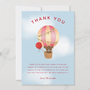 Cartão De Agradecimento Chá de fraldas de balão de ar quente, vermelho,
