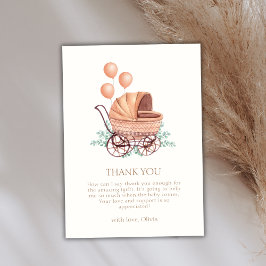 Cartão De Agradecimento Chá de fraldas de Balão Vintage Boho Greenery Stro