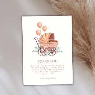 Cartão De Agradecimento Chá de fraldas de Balão Vintage Boho Greenery Stro