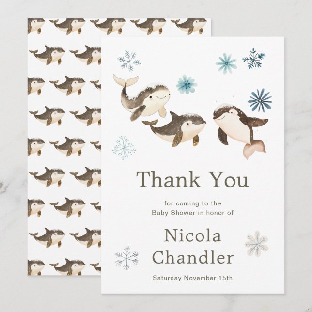 Cartão De Agradecimento Chá de fraldas de Baleia Árctica Cuja (Frente/Verso)