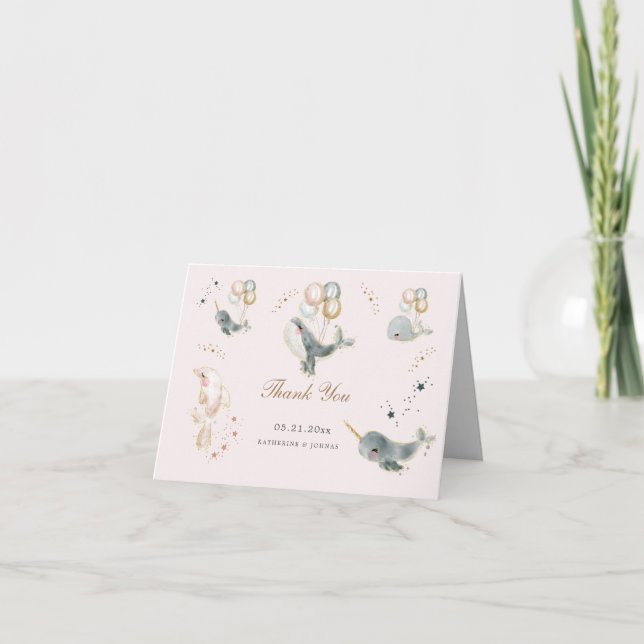 Cartão De Agradecimento chá de fraldas de baleias mágicas baleias (Frente)