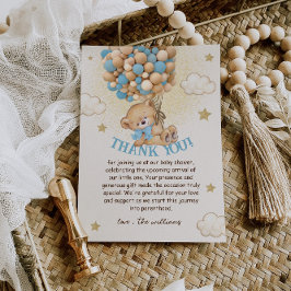 Cartão De Agradecimento Chá de fraldas de Balões Azuis do Urso de Teddy