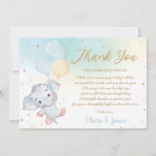 Cartão De Agradecimento Chá de fraldas de Balões de Elefante Cute Whimsi