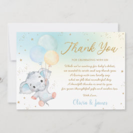 Cartão De Agradecimento Chá de fraldas de Balões de Elefante Cute Whimsic