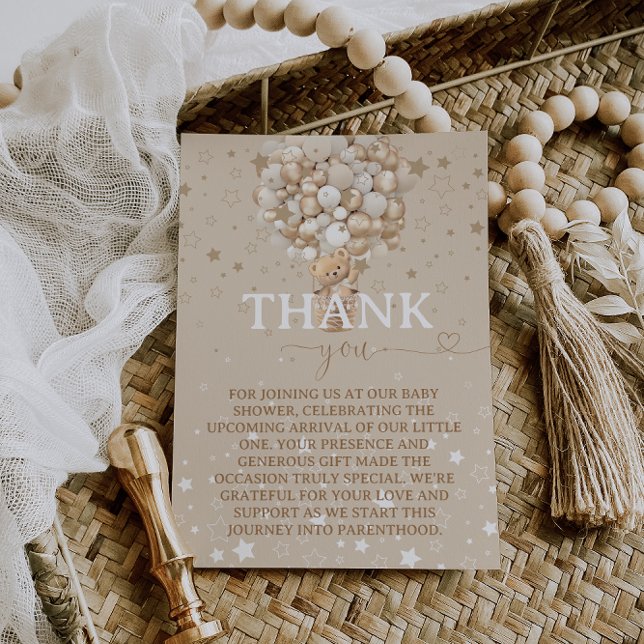 Cartão De Agradecimento Chá de fraldas de Balões de Urso (Criador carregado)