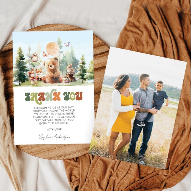 Cartão De Agradecimento Chá de fraldas de Bary Cute Woodland (Beary Cute Woodland Baby Shower Thank You Card)