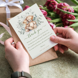 Cartão De Agradecimento Chá de fraldas de Boho do Urso de Teddy Bonito Gêm