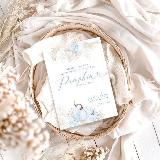 Cartão De Agradecimento Chá de fraldas de Boho Floral Blue Pumpkin (Criador carregado)