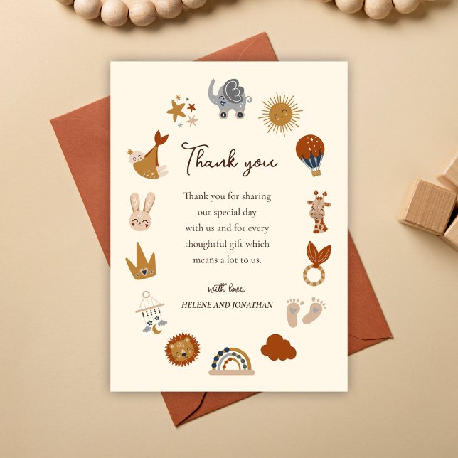 Cartão De Agradecimento Chá de fraldas de Boho Neutro de Gênero Cujo (Cute Gender Neutral Boho Baby Shower Thank You Card)