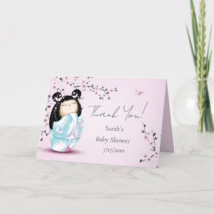 Cartão De Agradecimento Chá de fraldas de boneca Kokeshi - Obrigado