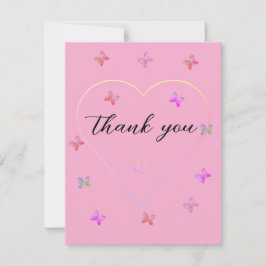 Cartão De Agradecimento Chá de fraldas de borboleta cor-de-rosa