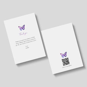 Cartão De Agradecimento Chá de fraldas de borboleta Obrigado Código QR