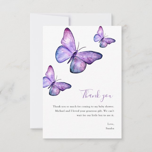 Cartão De Agradecimento Chá de fraldas de borboleta Obrigado Simples Minim (Frente)