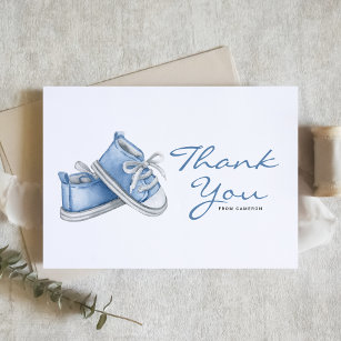 Cartão De Agradecimento Chá de fraldas de Calçados de Bebê Azul de Cor Águ