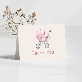 Cartão De Agradecimento Chá de fraldas de Carruagem rosa para bebês