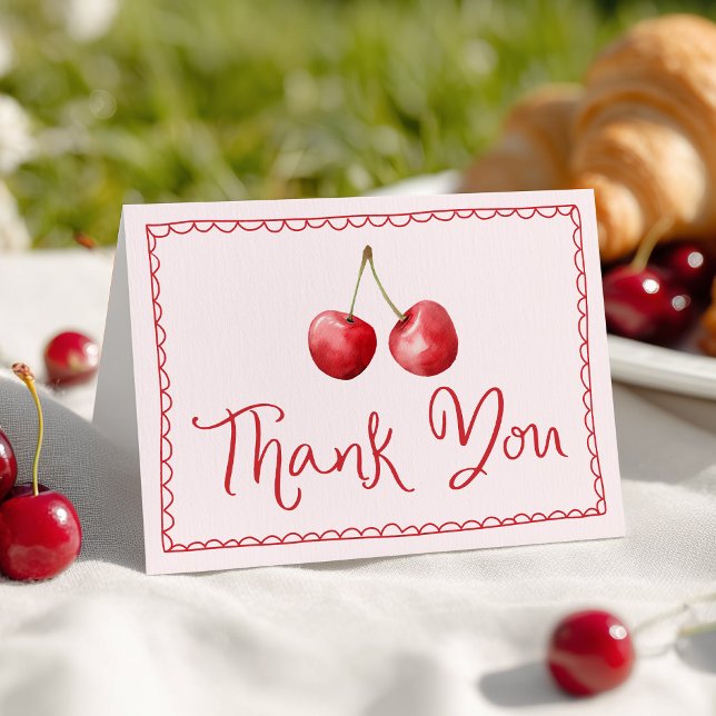 Cartão De Agradecimento Chá de fraldas de cereja de aquarela (Criador carregado)