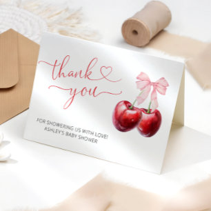 Cartão De Agradecimento Chá de fraldas de Cherry Watercolor Obrigado