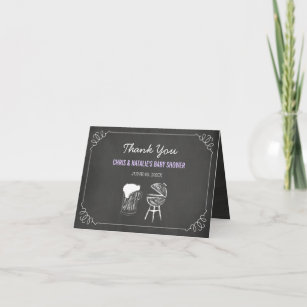 Cartão De Agradecimento Chá de fraldas de CHURRASCO de Casais roxos Obriga