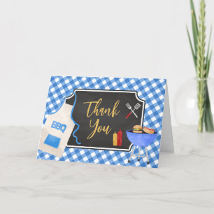 Cartão De Agradecimento Chá de fraldas de CHURRASCO Gingham Azul