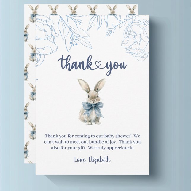 Cartão De Agradecimento Chá de fraldas de coelho azul (Blue bunny Baby Shower Thank You Ca)