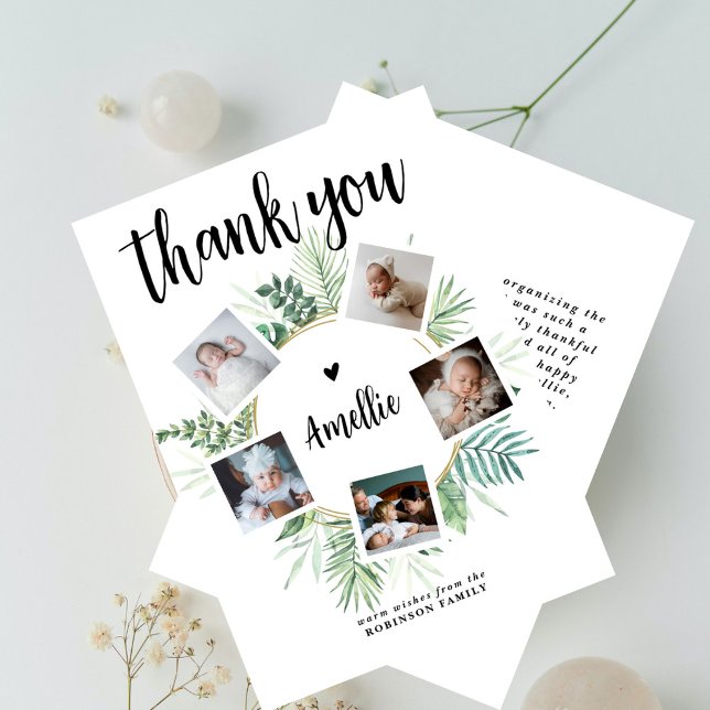 Cartão De Agradecimento Chá de fraldas de Colagem de Fotografias Botânica  (Criador carregado)