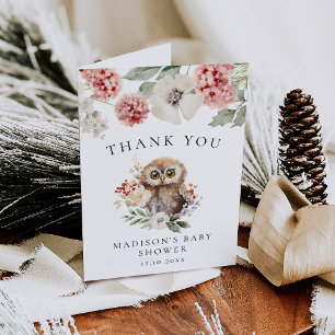 Cartão De Agradecimento Chá de fraldas de Coruja de Inverno de Cinto Aquar