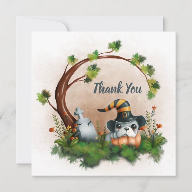 Cartão De Agradecimento Chá de fraldas de Dia das Bruxas de Cachorro Franc (Frente)