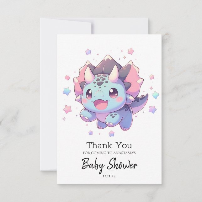 Cartão De Agradecimento Chá de fraldas de Dinossauro Doce Mítico (Frente)