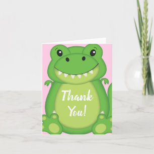Cartão De Agradecimento Chá de fraldas de dinossauro T-Rex, garota rosa