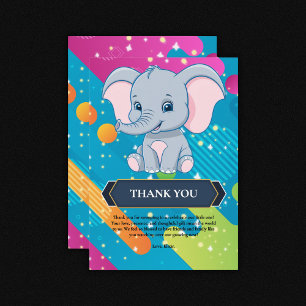 Cartão De Agradecimento Chá de fraldas de Elefante Azul Colorido Moderno