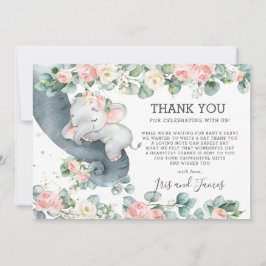 Cartão De Agradecimento Chá de fraldas de Elefante Chic Floral Greenery