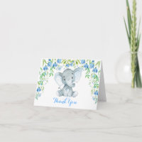 Chá de fraldas de Elefante Floral Azul Obrigado No
