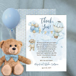 Cartão De Agradecimento Chá de fraldas de Espera do Garoto dos Balões do U<br><div class="desc">Design de Chá de fraldas bonito com um ursinho de pelúcia com uma gravata de arco azul pendurada num punhado de balões de um lado com um carregando de balão de ar um buquê floral do lado direito. Bandeiras rebatíveis penduram entre os dois balões que apoiam as palavras "Obrigado!" Nuvens...</div>