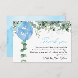 Cartão De Agradecimento Chá de fraldas de eucalipto com balões verdes