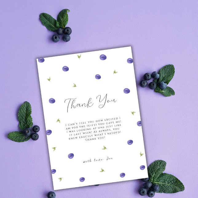 Cartão De Agradecimento Chá de fraldas de Fazenda de Amoranho primavera (Spring Watercolor Blueberry Farm Baby Shower Thank You Card)