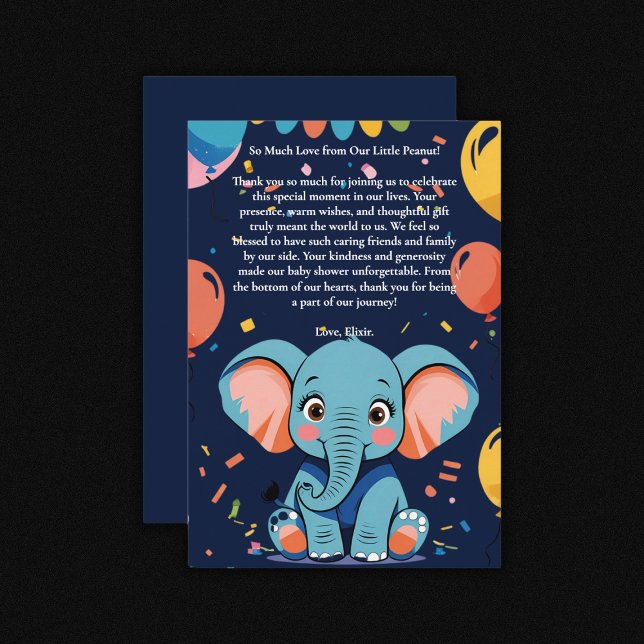 Cartão De Agradecimento Chá de fraldas de Festa de Elefante para Bebê Azul (Criador carregado)