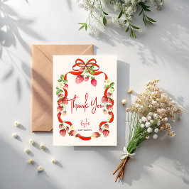Cartão De Agradecimento Chá de fraldas de fita de arco de morango