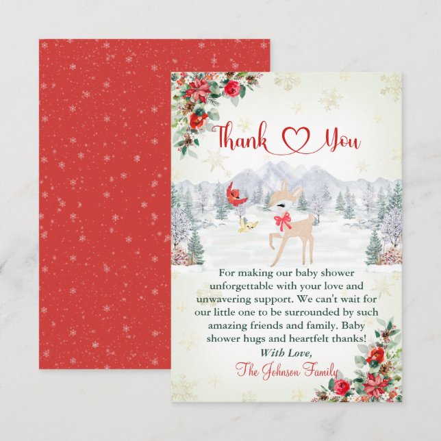 Cartão De Agradecimento Chá de fraldas de floco de neve de inverno de cerv (Frente/Verso)