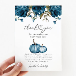 Cartão De Agradecimento Chá de fraldas de Flor Azul da Abóbora