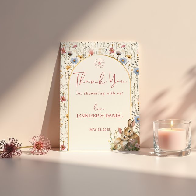 Cartão De Agradecimento Chá de fraldas de Flor Selvagem de Leite de Beige (Criador carregado)