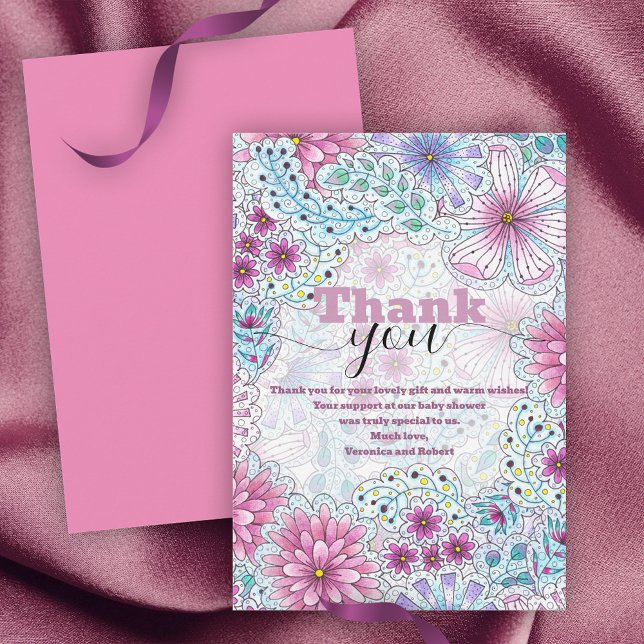 Cartão De Agradecimento Chá de fraldas de Flores de Prados da Boêmia (Criador carregado)