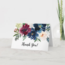 Cartão De Agradecimento Chá de fraldas de Flores Marinhos Burgundy Obrigad